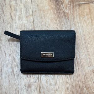 kate spade Black Saffiano Small Flap Wallet with Gold Plaque